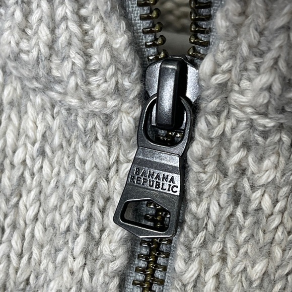 Banana Republic Cotton Wool Blend Marled Full Zip Sweater Pockets Double Zipper - Picture 3 of 5